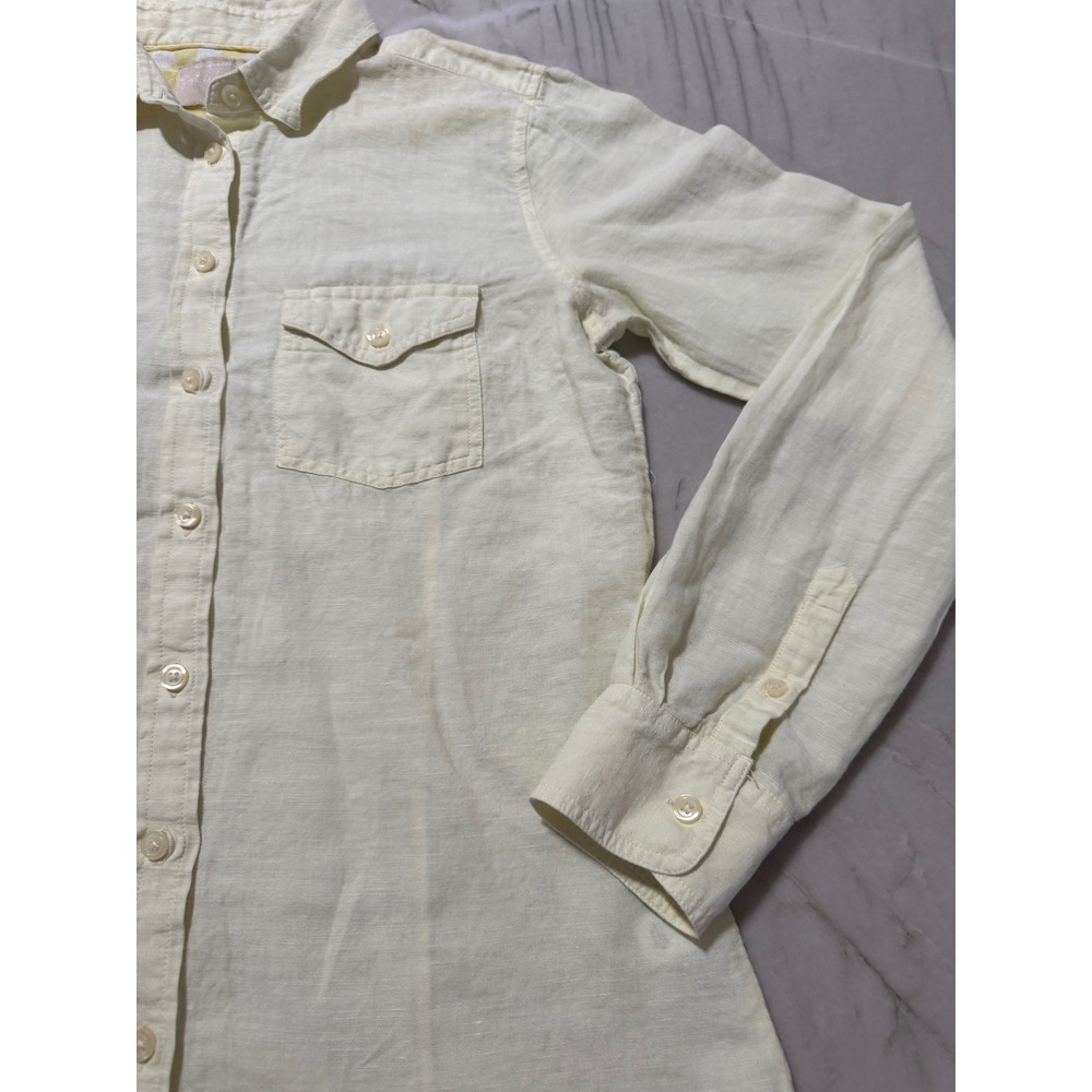Banana Republic Soft Wash Butter Yellow Linen-Blend Button-Down Shirt Small - Picture 3 of 11